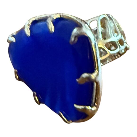 Kendra Scott Ring Jolie Cobalt Blue Cat’s Eye Sz 7 Gold Plated Leaf Filigree - Picture 2 of 5